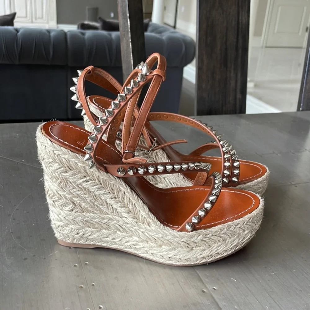 Christian Louboutin mafaldina Zeppa 120mm wedge espadrille sandal cuoio brown 39 - Picture 2 of 13